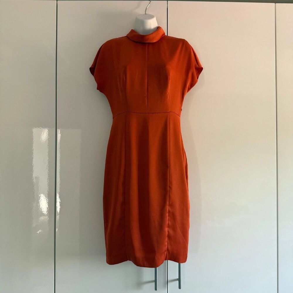 Reiss Dress Burnt Orange Satin Rex Size 8 Womens Work Smart Formal
